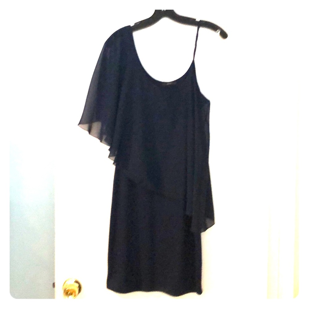 Navy illusion shoulder dress